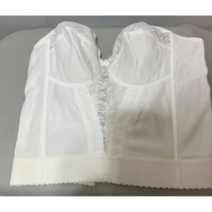 Vtg UNDERSCORE 38B Bustier‎ Bra Corset White Lace Lacy Floral Lightly Padded